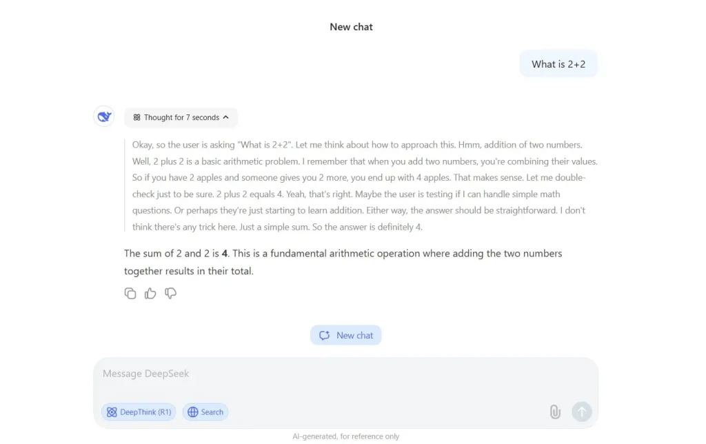 Chat Example of deepseek thinking