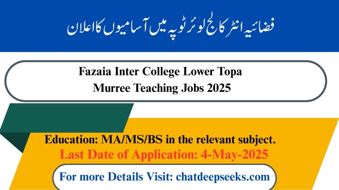 Fazaia Inter College Lower Topa Jobs 2025