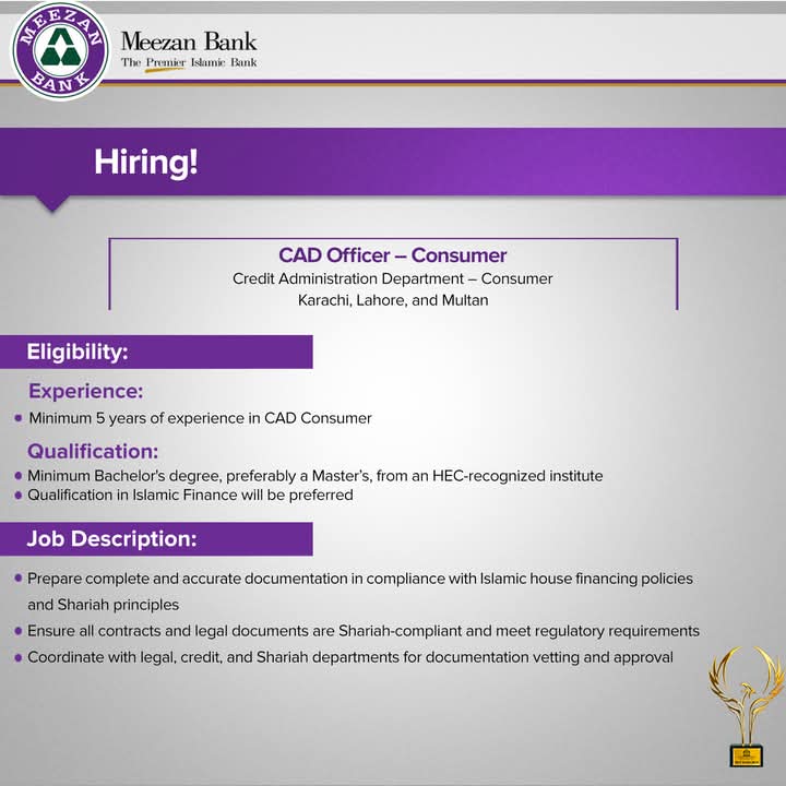 Meezan Bank CAD Officer Jobs 2025