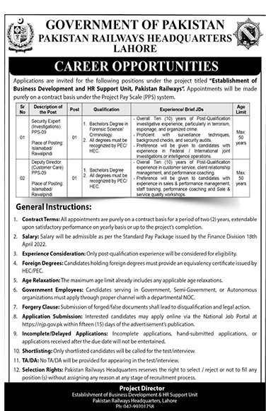 Pakistan Railways Govt of Pakistan Jobs 2025